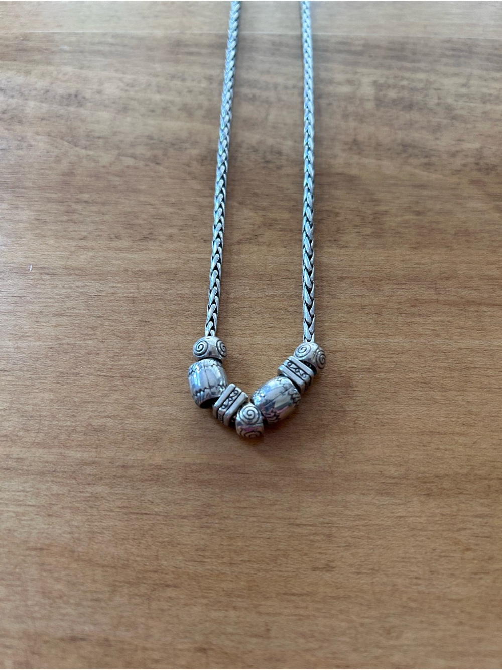 Brighton Calypso Silver Plated Necklace & w/Etched, Sliding Beads on Spiga Chain